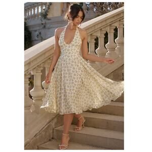 NEW HOUSE OF CB Solada Floral Print Georgette Halter Sundress Size XS Plus